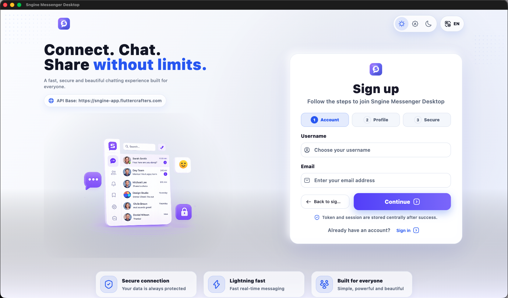 Sngine Pro Messenger Desktop (Windows / macOS / Linux) preview